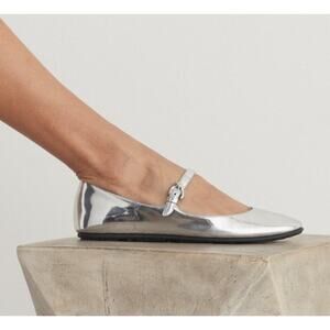 NWT AEROSOLES Perry Metallic Silver Mary Jane Buckle Ballet Flats Size 8.5
